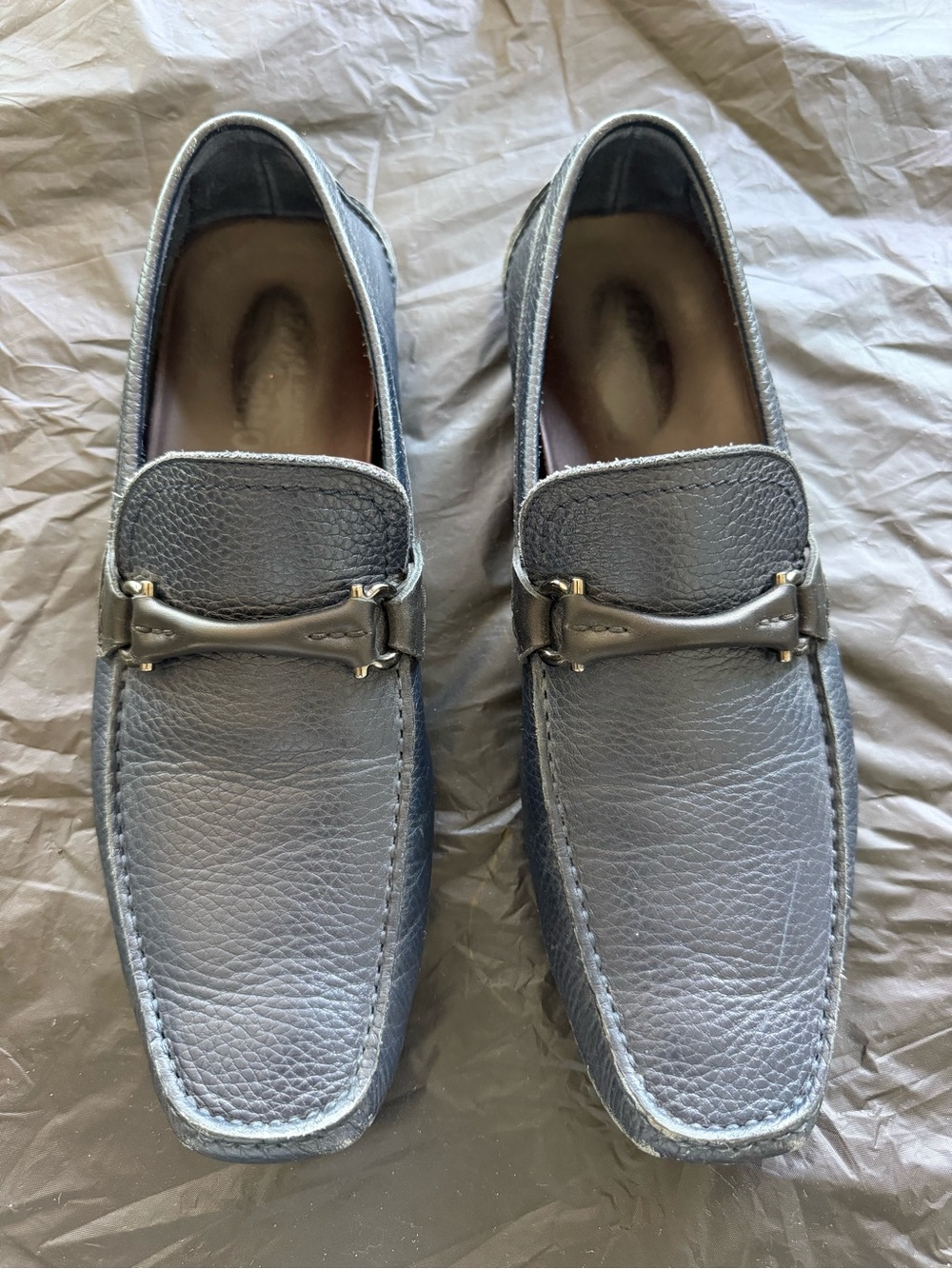 Salvatore Ferragamo Men's Textured Leather Bit Loafers in Blue